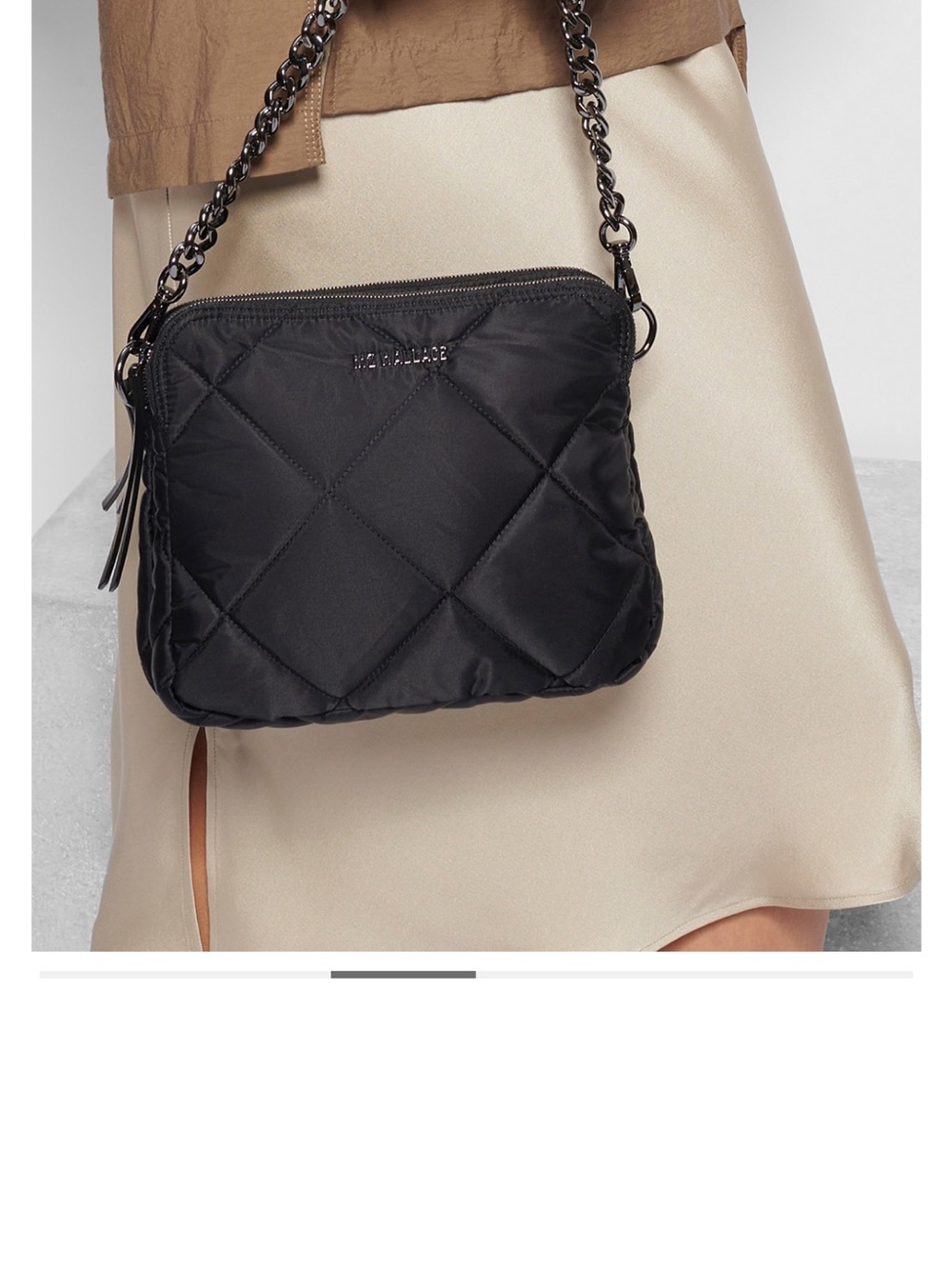 MZ Wallace Black Quilted Belt Bag with Gunmetal Chain